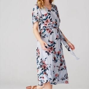 J. JILL CORNFLOWER V-NECK BABY BLUE FLORAL BOHO MIDI DRESS COTTAGECORE GRANDMA S